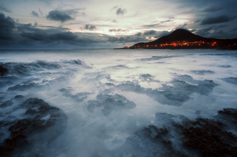 coastal rocks at dusk