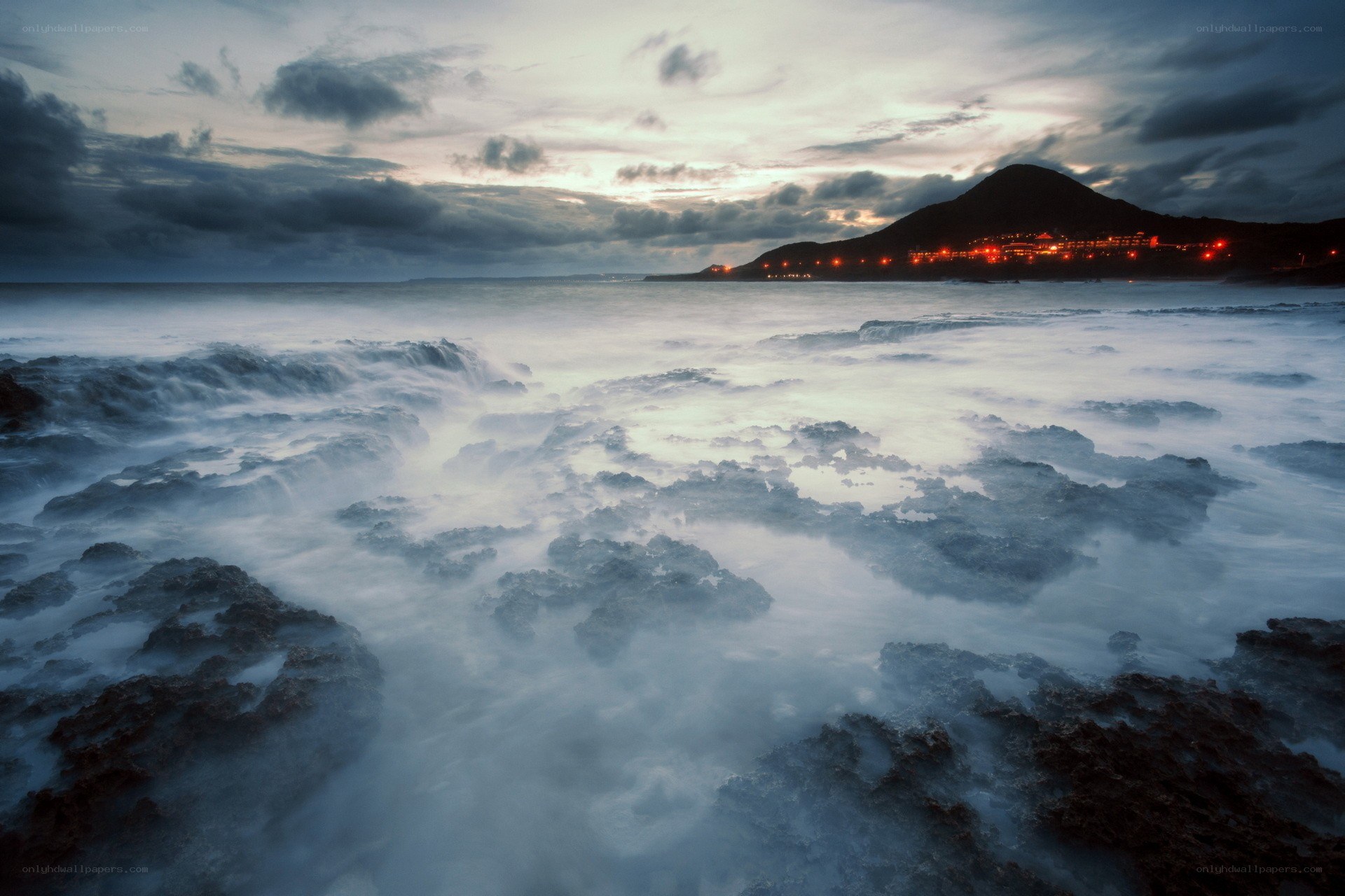 coastal rocks at dusk
