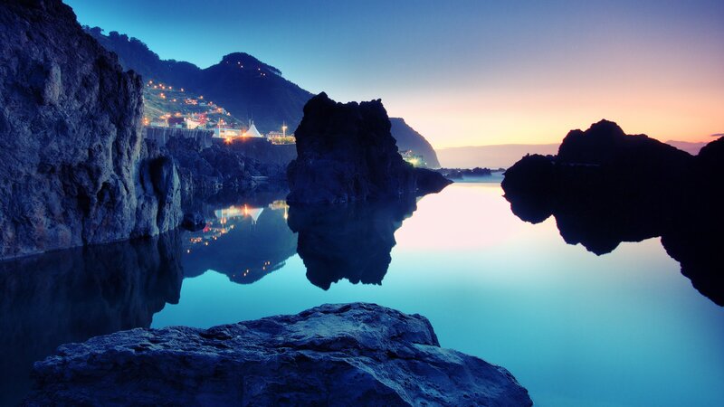 coastal rocks at dusk