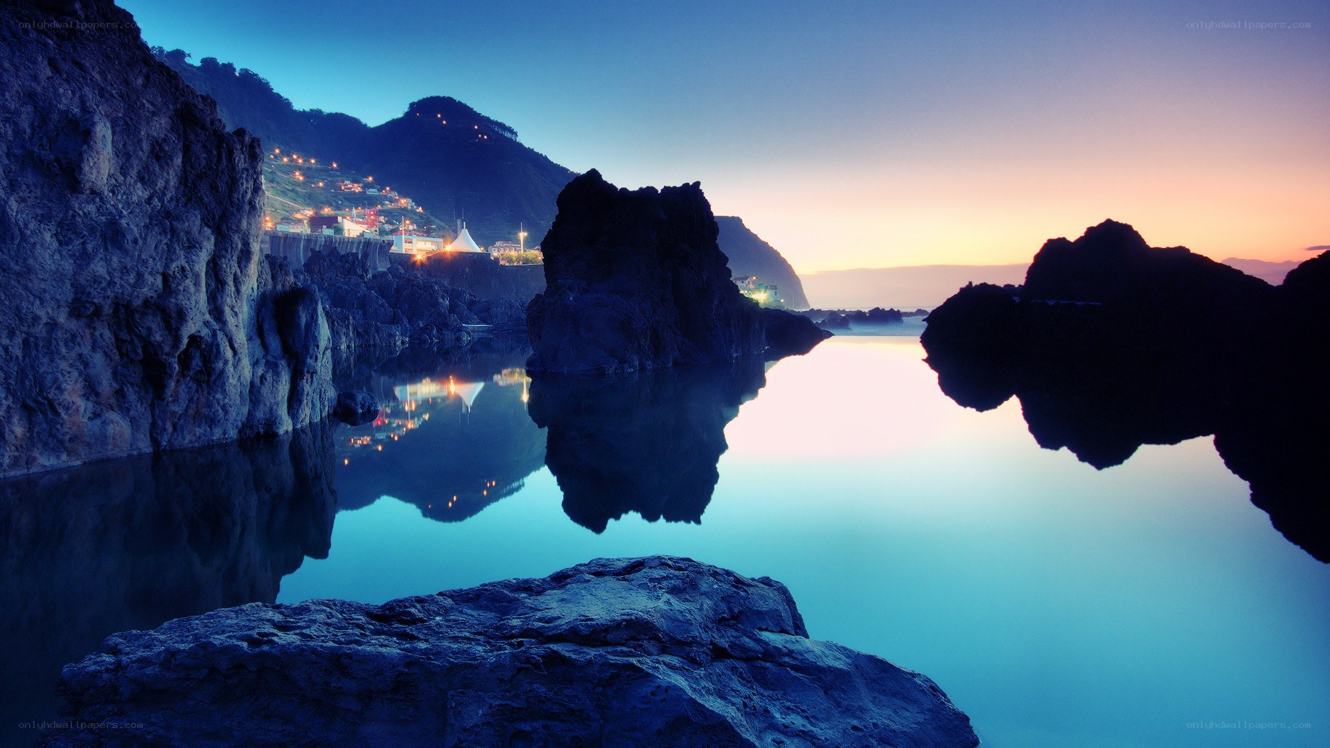 coastal rocks at dusk