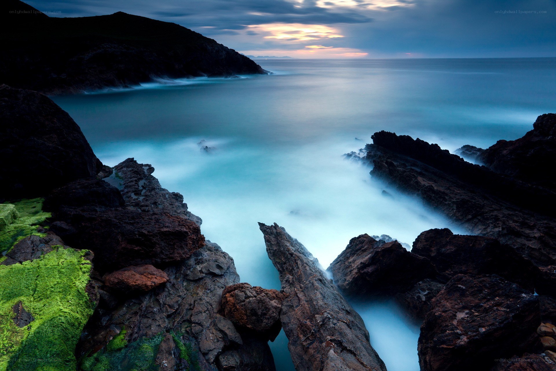 coastal rocks at dusk