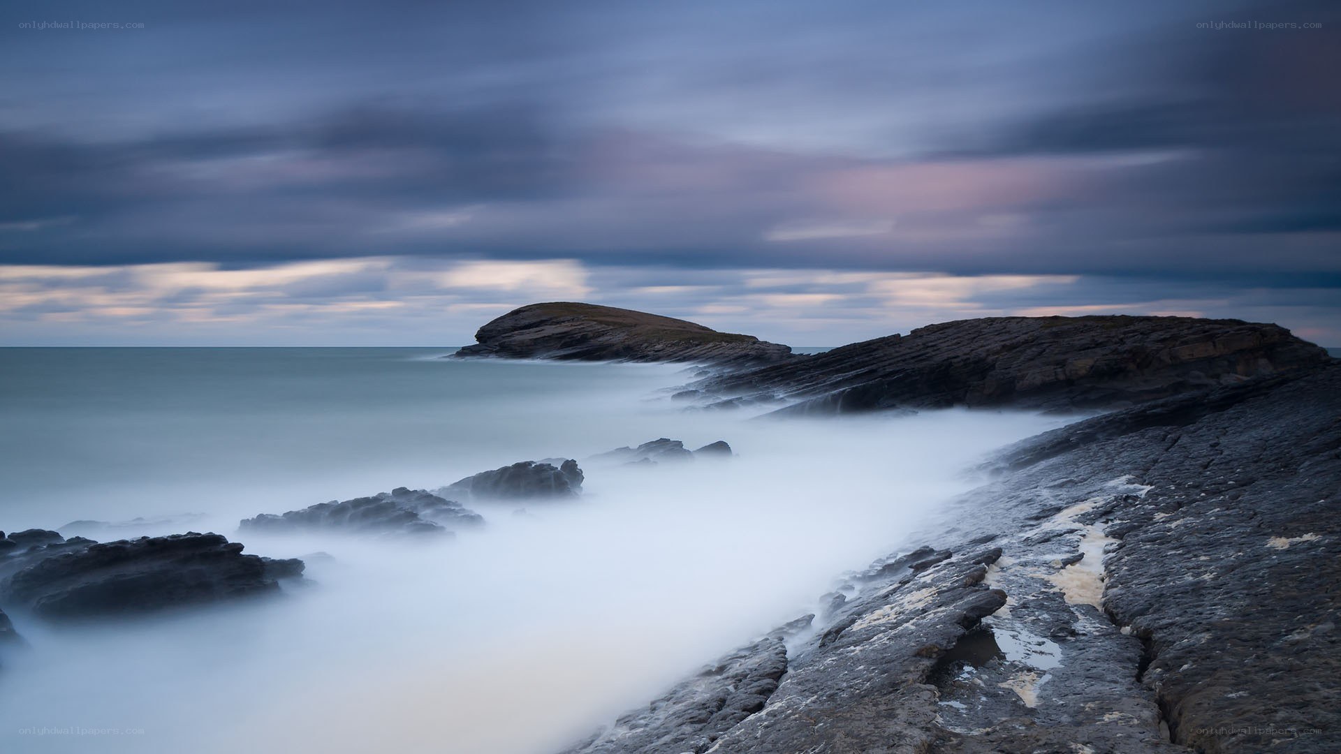 coastal rocks at dusk