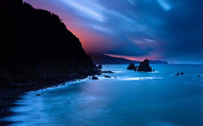 Coastal Rocks at Dusk — Blue, Dramatic, Night