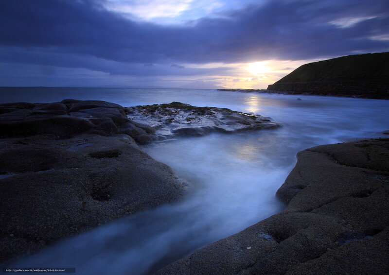 Coastal Rocks at Dusk — Blue, Dramatic, Sunset, Photograph, Ocean