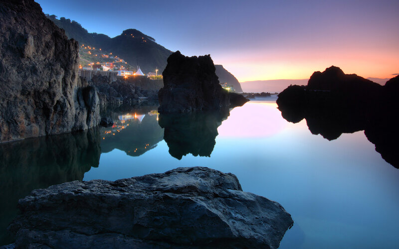 Coastal Rocks at Dusk — Blue, Serene