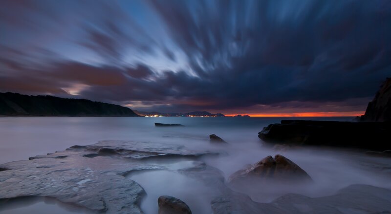 Coastal Rocks at Dusk — Blue