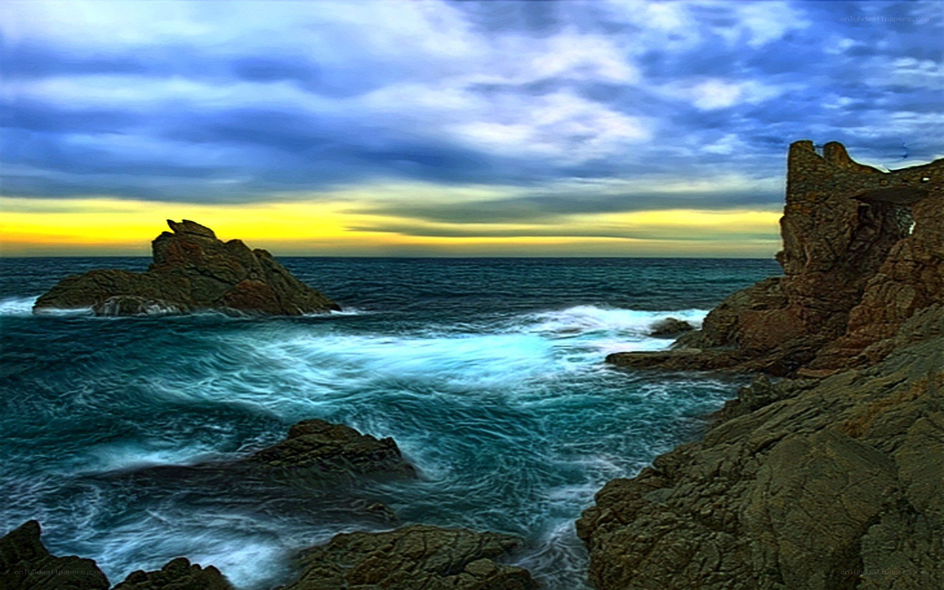 coastal rocks at sunset