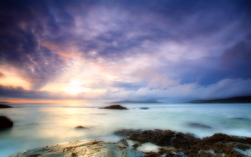 Coastal Rocks at Sunset — Blue, Dramatic, Photograph, Ocean