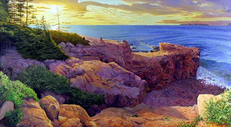 Coastal Rocks at Sunset — Blue, Serene, Painting
