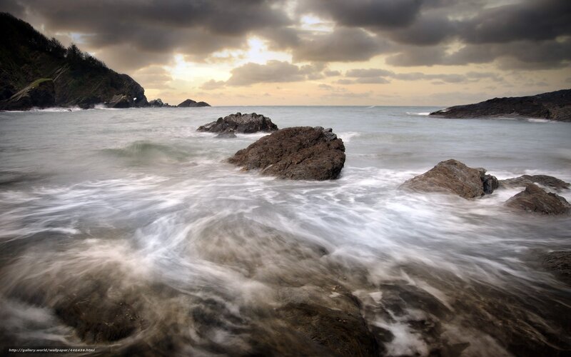 Coastal Rocks at Sunset — Gray, Dramatic, Photograph