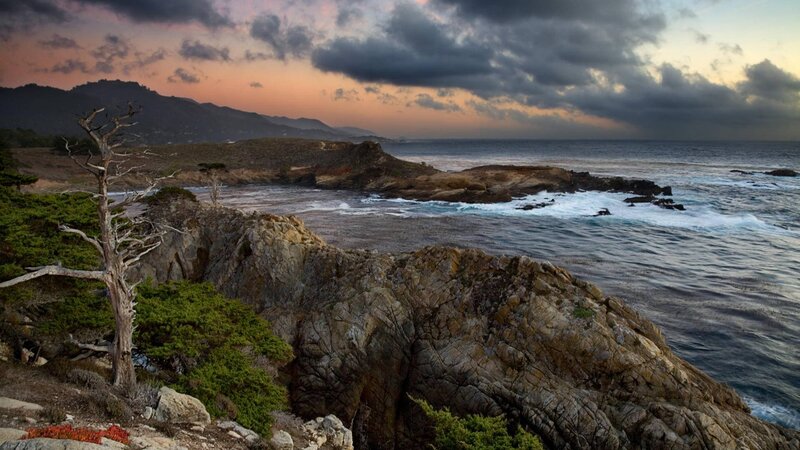 Coastal Rocks at Sunset — Gray, Dramatic