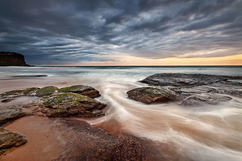 Coastal Rocks at Sunset — Gray