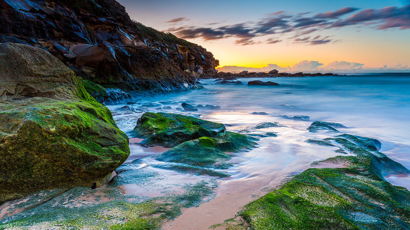 Coastal Rocks at Sunset — Green