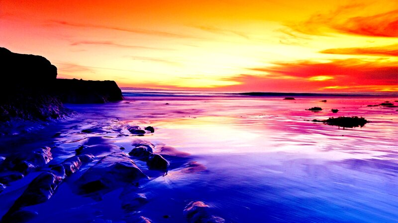 Coastal Rocks at Sunset — Orange, Dramatic, Photograph
