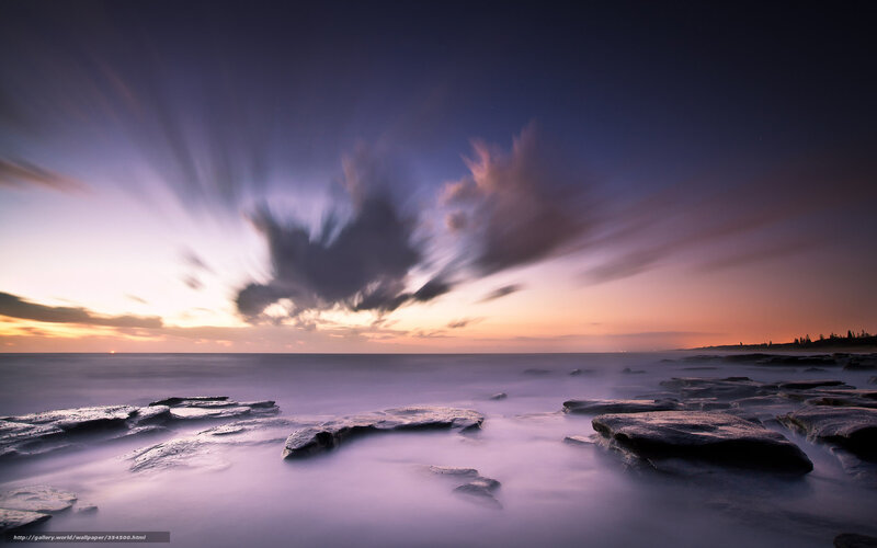 Coastal Rocks at Sunset — Purple, Dramatic, Photograph, Ocean, Sky, Clouds