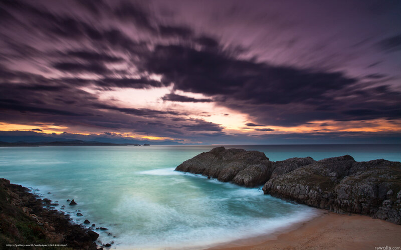 Coastal Rocks at Sunset — Purple, Dramatic, Photograph, Ocean, Sky