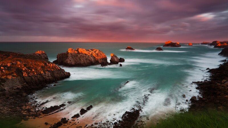 Coastal Rocks at Sunset — Purple, Dramatic, Photograph, Ocean