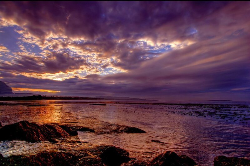 Coastal Rocks at Sunset — Purple, Dramatic