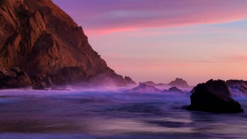 Coastal Rocks at Sunset — Purple, Serene, Photograph, Ocean, Sky