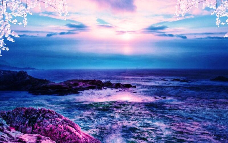Coastal Rocks at Sunset — Purple, Serene