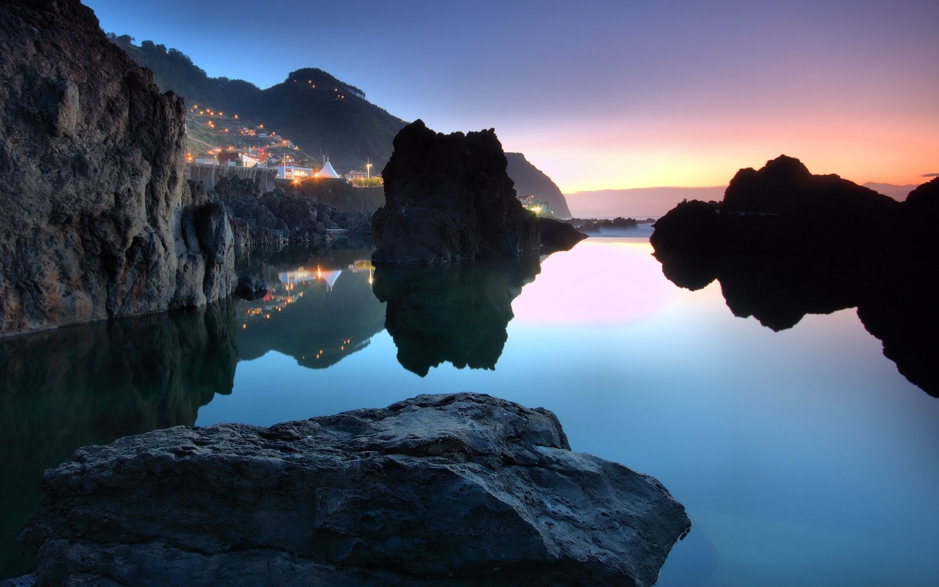 coastal rocks at twilight