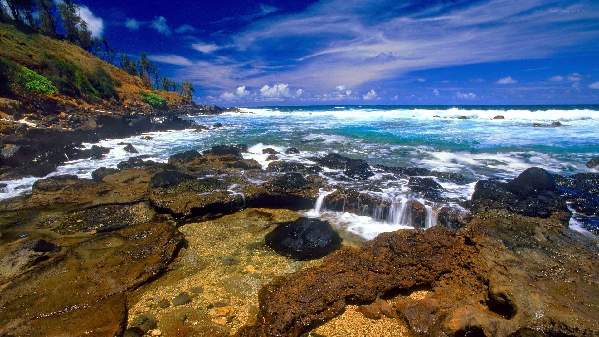 coastal rocks with crashing waves