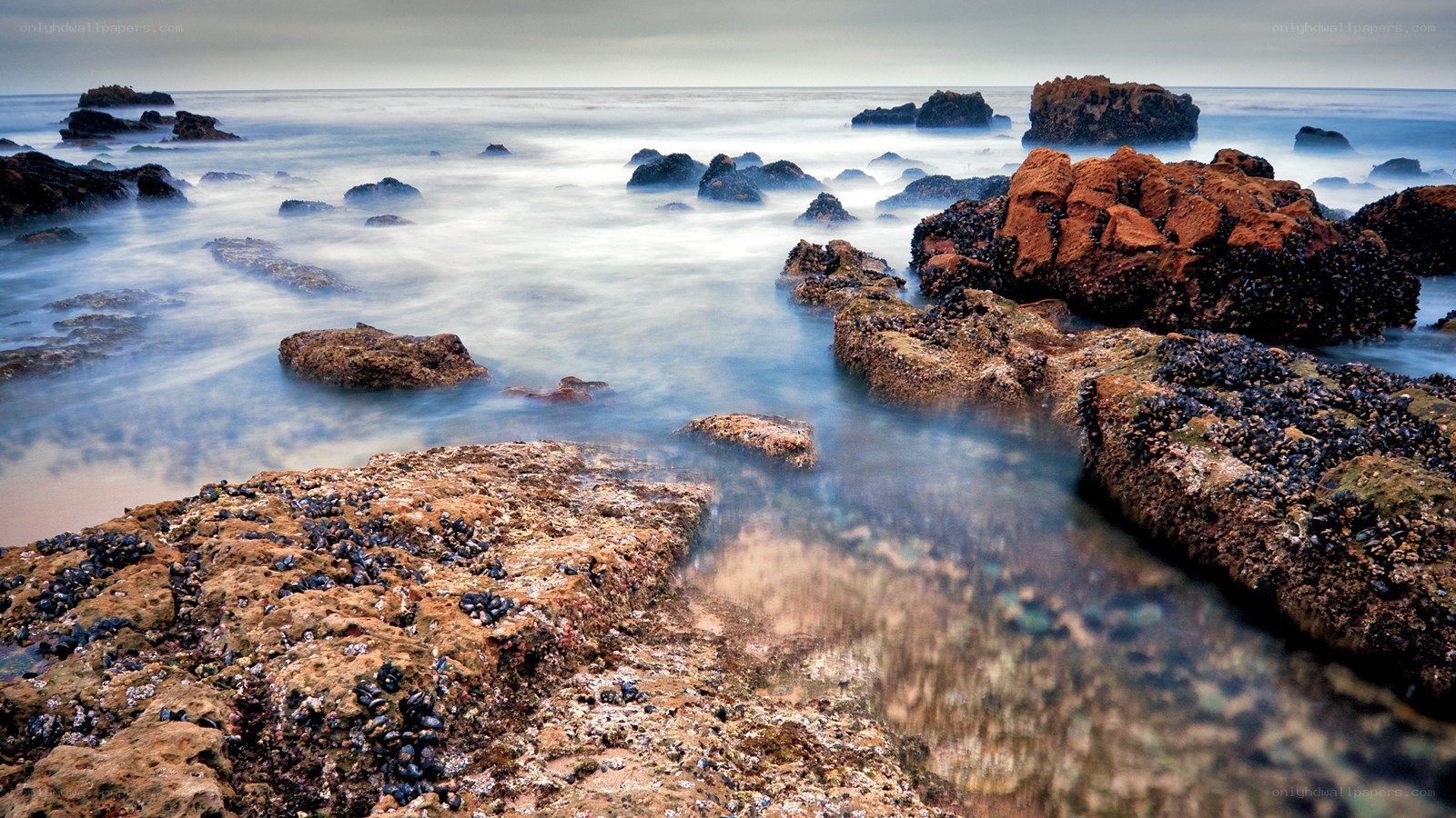 coastal rocks with flowing water