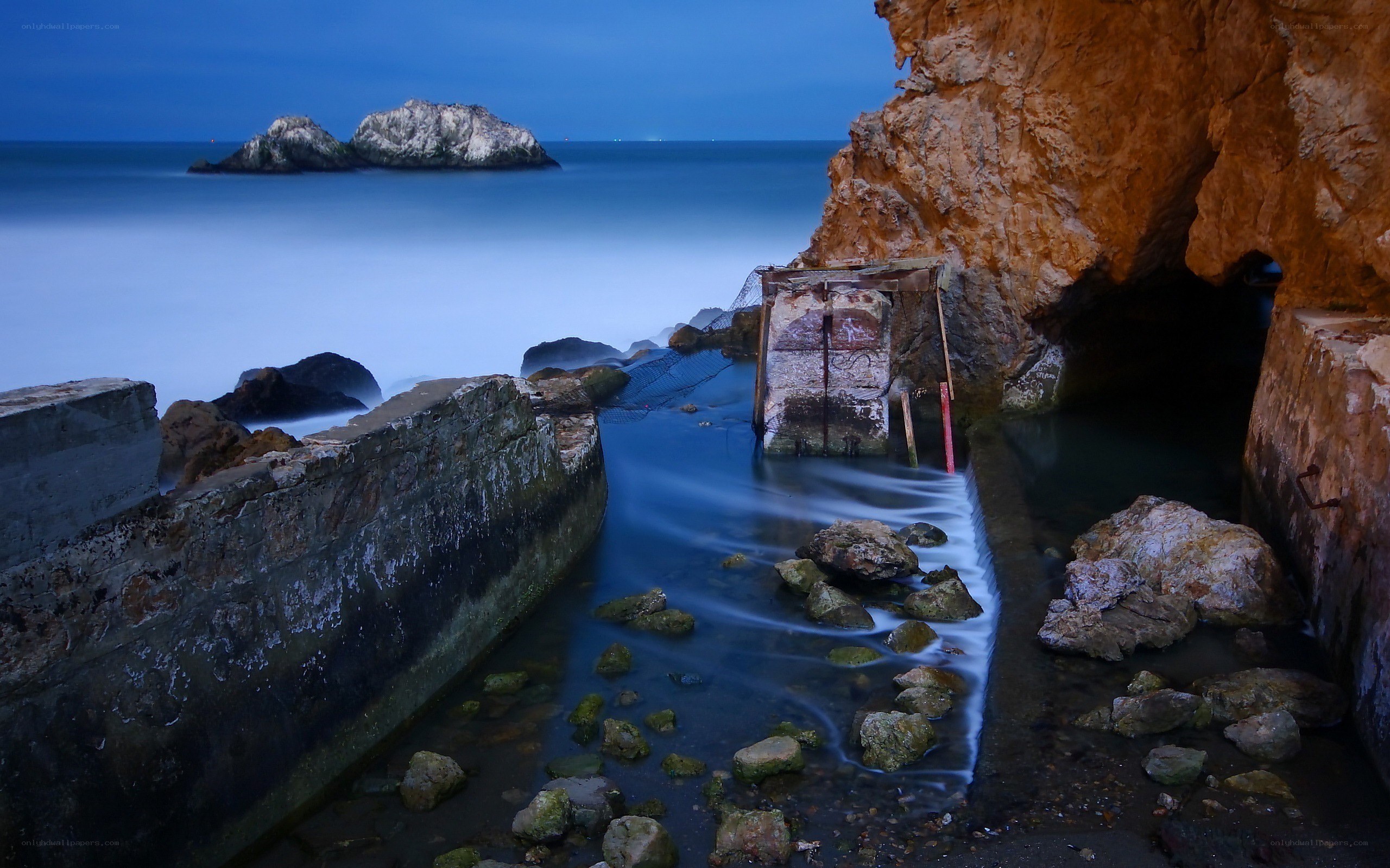 coastal ruins at dusk