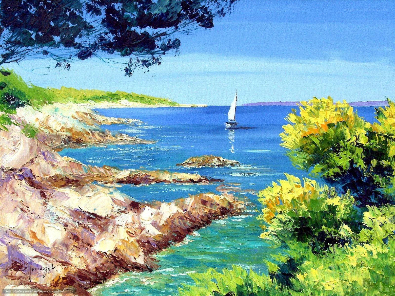 Coastal sailboat scene