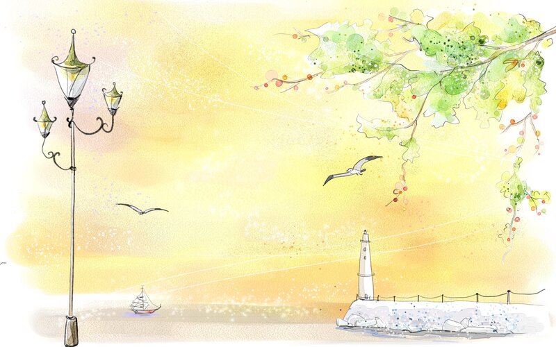 Coastal scene with lighthouse