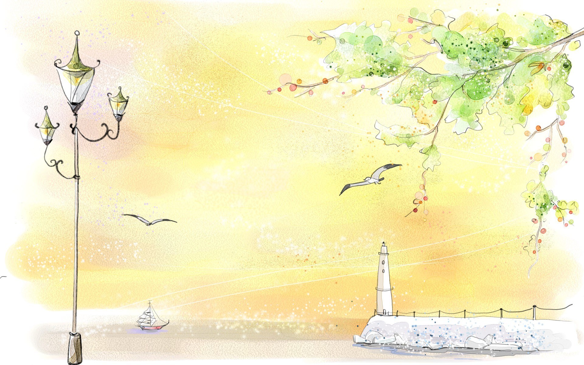 Coastal scene with lighthouse