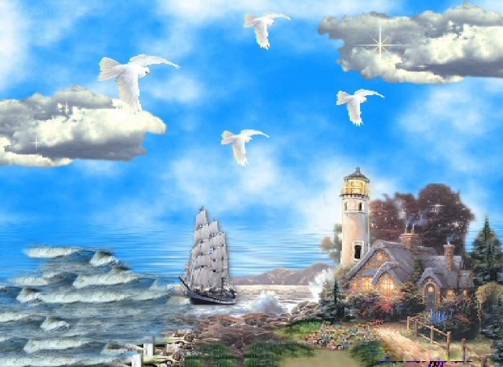 Coastal scene with lighthouse
