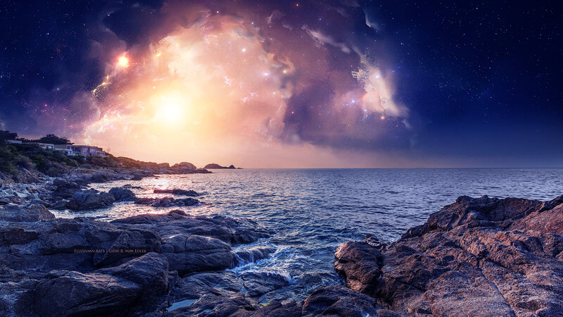 Coastal Scene with Nebula