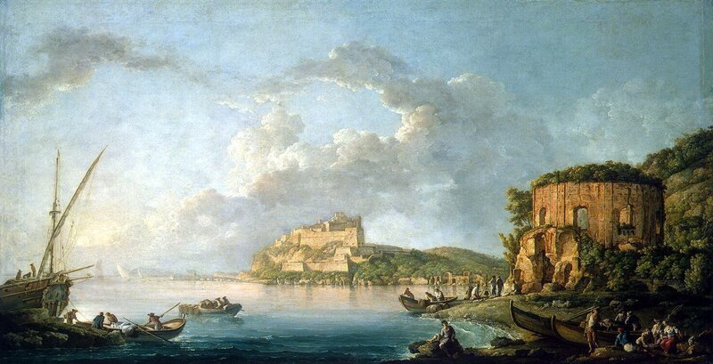 Coastal Scene with Ruins and Boats