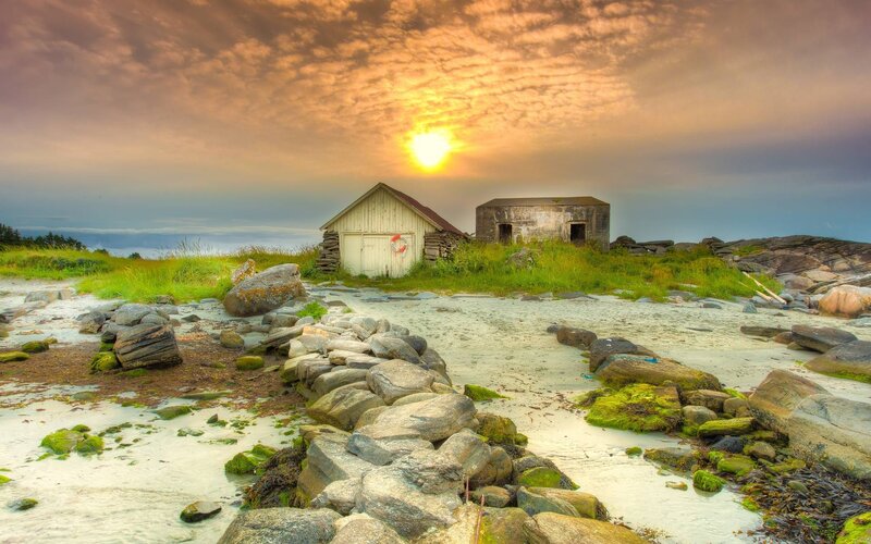 Coastal Shacks at Sunset