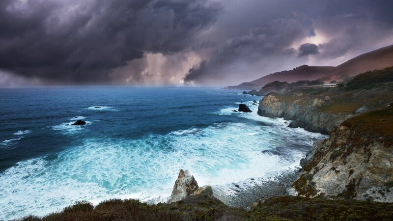 Coastal Storm with Waves — Blue, Dramatic, Afternoon, Photograph, Ocean, Cliffs