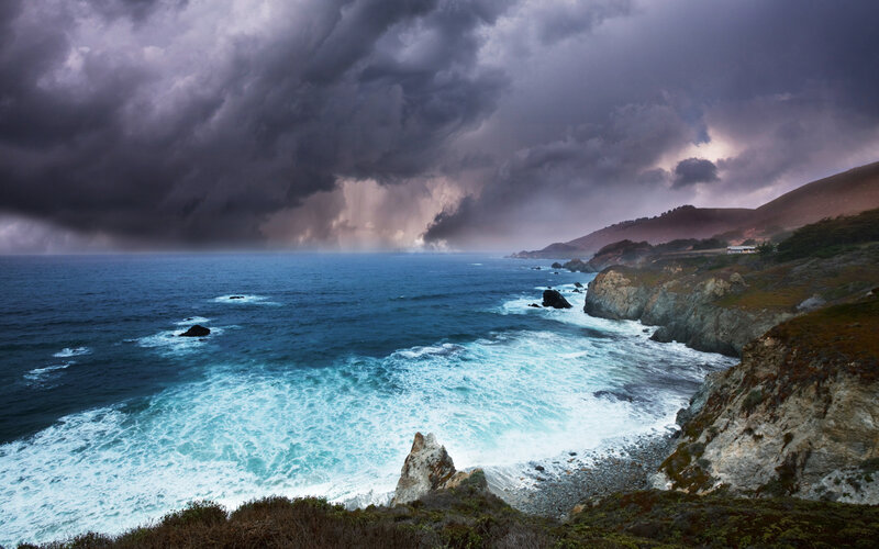 Coastal Storm with Waves — Blue, Dramatic, Afternoon, Photograph