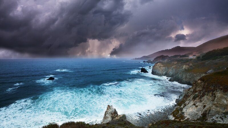 Coastal Storm with Waves — Blue, Dramatic, Photograph