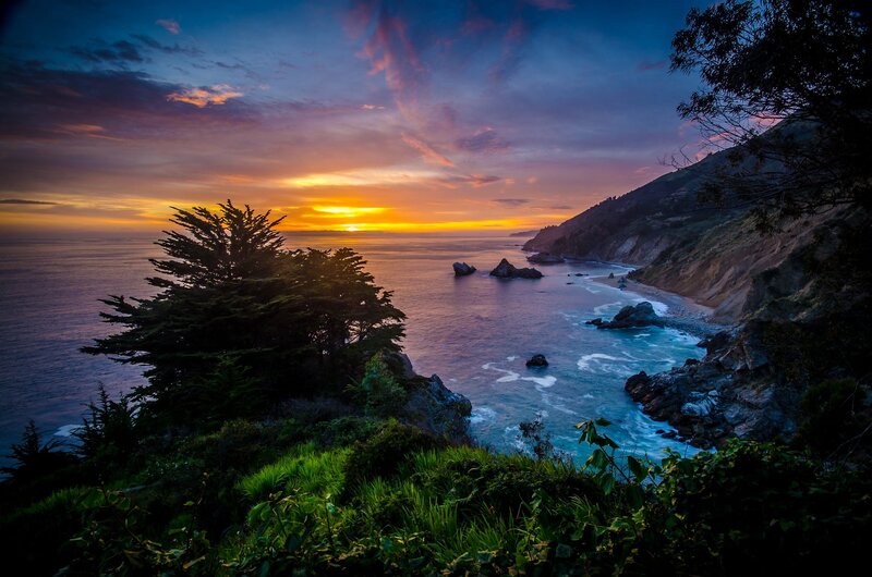 Coastal Sunset at Sea