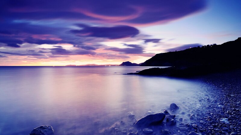 Coastal Sunset Landscape — Purple
