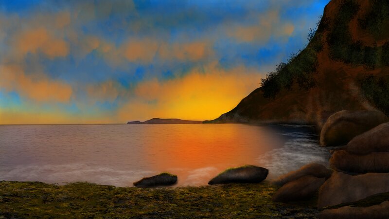 Coastal Sunset Scene — Blue