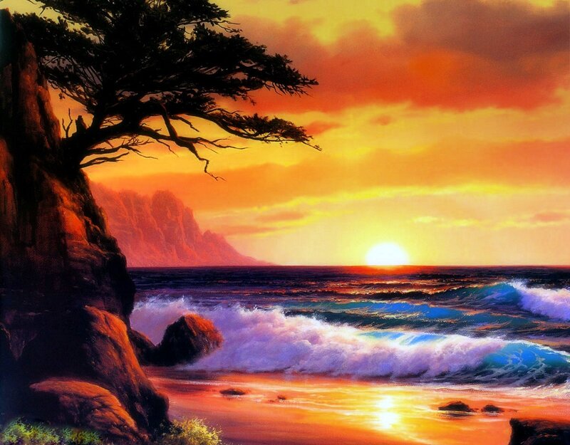 Coastal Sunset Scene — Orange, Dramatic