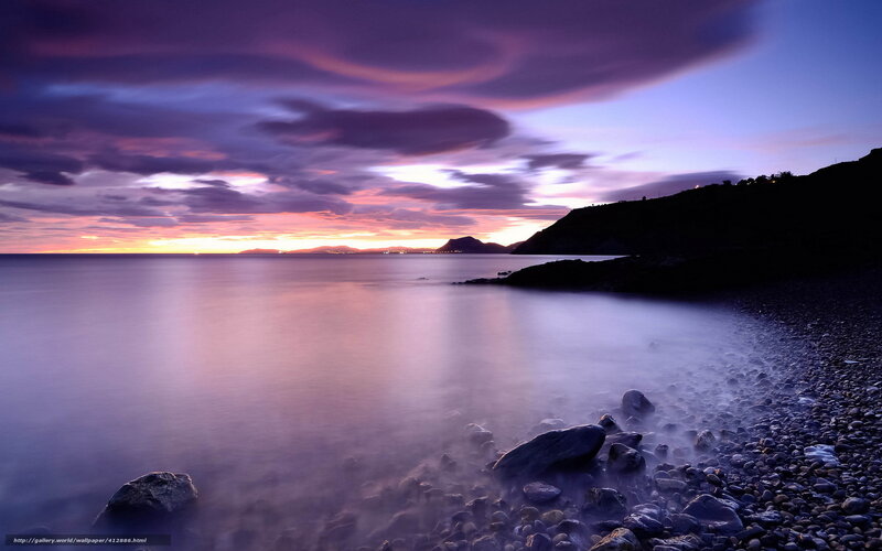 Coastal Sunset Scene — Purple, Serene, Photograph