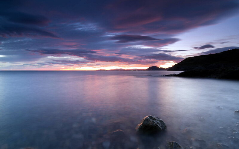 Coastal Sunset Scene — Purple, Serene