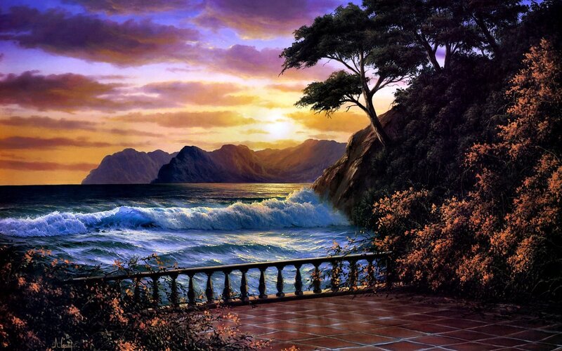 Coastal Sunset View — Purple, Dramatic