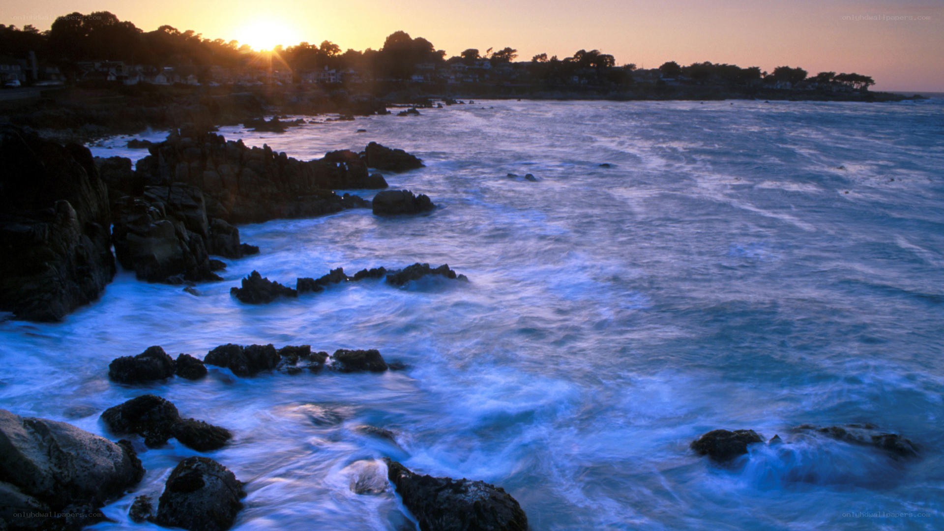 coastal sunset with crashing waves