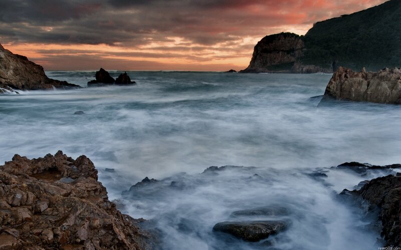 coastal sunset with crashing waves