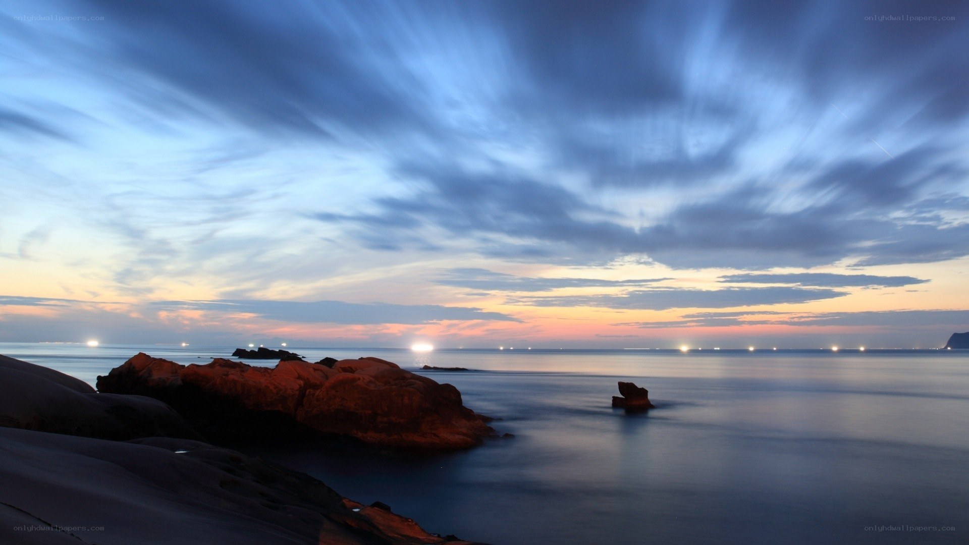 coastal sunset with long exposure