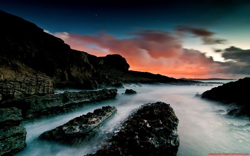 coastal sunset with rocks