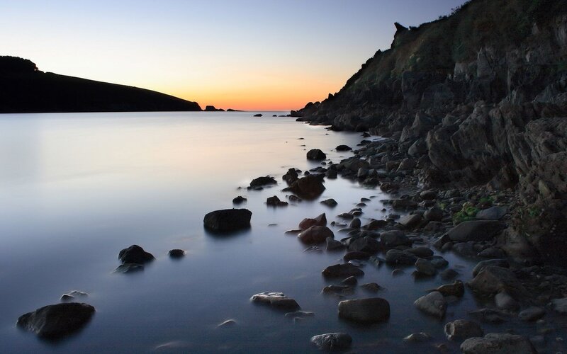 coastal sunset with rocks